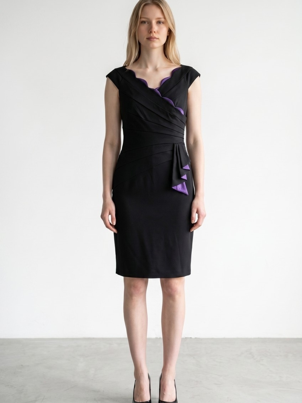 Jax Black Midi Sheath Dress with Purple Accent 1043